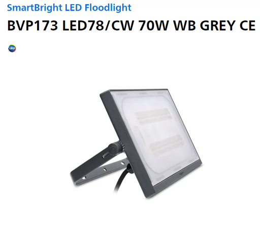 [911401691307] PHILIPS SmartBright LED Floodlight BVP173 LED78/CW 70W WB GREY